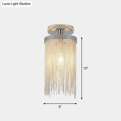 DecorBites™ DecorBites™ Fringed Chainlet Flush Mount Ceiling Light - Contemporary Aluminum Fixture for Corridors