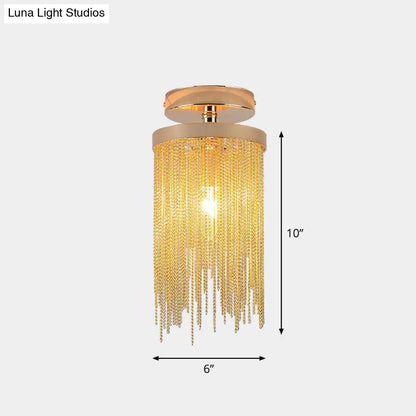 DecorBites™ DecorBites™ Fringed Chainlet Flush Mount Ceiling Light - Contemporary Aluminum Fixture for Corridors