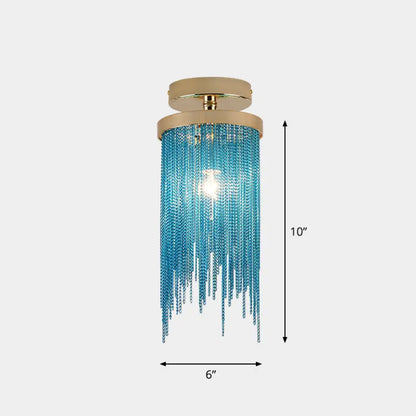 DecorBites™ DecorBites™ Fringed Chainlet Flush Mount Ceiling Light - Contemporary Aluminum Fixture for Corridors