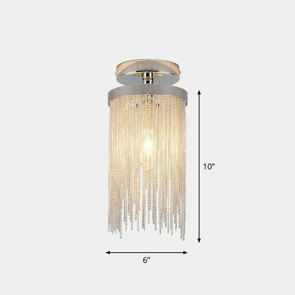 DecorBites™ DecorBites™ Fringed Chainlet Flush Mount Ceiling Light - Contemporary Aluminum Fixture for Corridors