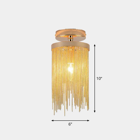 DecorBites™ DecorBites™ Fringed Chainlet Flush Mount Ceiling Light - Contemporary Aluminum Fixture for Corridors