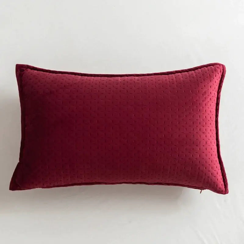 Deep red fringed velvet cushion cover with subtle quilted texture ideal for living room decorbites fringed velvet pillow
