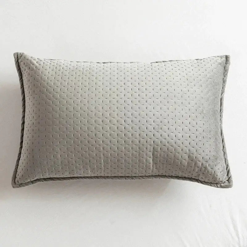 Gray fringed velvet cushion cover with subtle quilted pattern and neatly finished edges for living room decorbites pillow