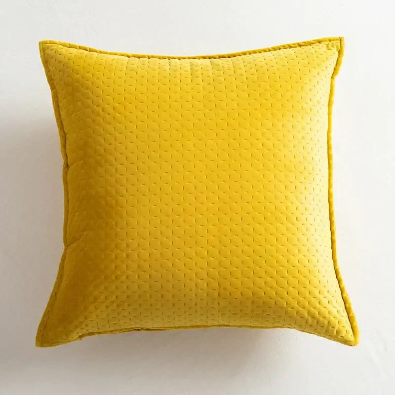 Vibrant yellow quilted throw pillow with textured diamond pattern in decorbites fringed velvet cushion cover for living room decorbites fringed velvet cushion cover with vibrant yellow quilted throw pillow and diamond texture