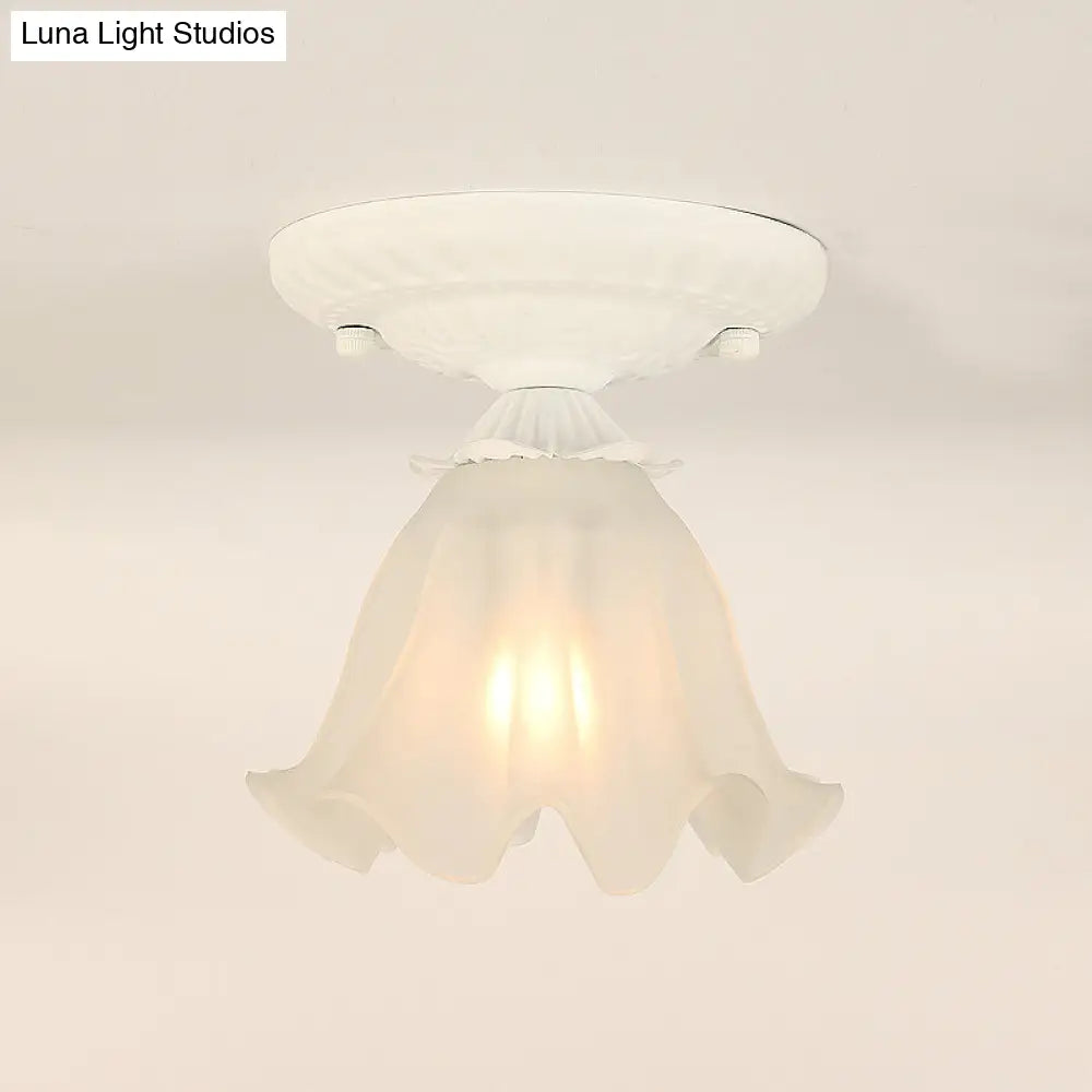 DecorBites™ DecorBites™ Frost Glass Ruffle Semi Flush Ceiling Light - Single-Bulb Pastoral Bedroom Fixture