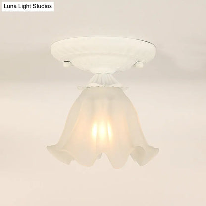 DecorBites™ DecorBites™ Frost Glass Ruffle Semi Flush Ceiling Light - Single-Bulb Pastoral Bedroom Fixture