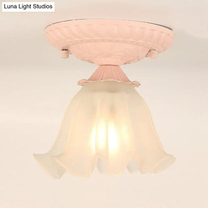 DecorBites™ DecorBites™ Frost Glass Ruffle Semi Flush Ceiling Light - Single-Bulb Pastoral Bedroom Fixture