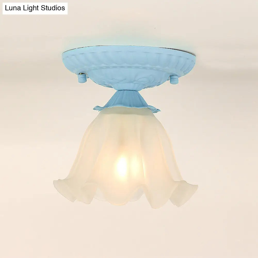 DecorBites™ DecorBites™ Frost Glass Ruffle Semi Flush Ceiling Light - Single-Bulb Pastoral Bedroom Fixture