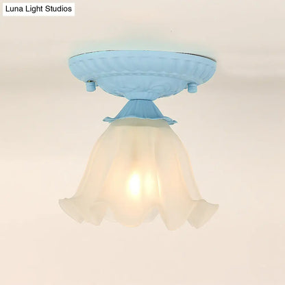 DecorBites™ DecorBites™ Frost Glass Ruffle Semi Flush Ceiling Light - Single-Bulb Pastoral Bedroom Fixture