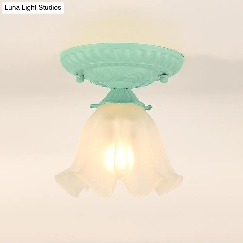 DecorBites™ DecorBites™ Frost Glass Ruffle Semi Flush Ceiling Light - Single-Bulb Pastoral Bedroom Fixture