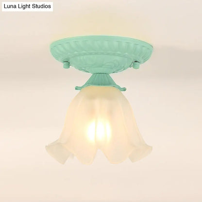 DecorBites™ DecorBites™ Frost Glass Ruffle Semi Flush Ceiling Light - Single-Bulb Pastoral Bedroom Fixture