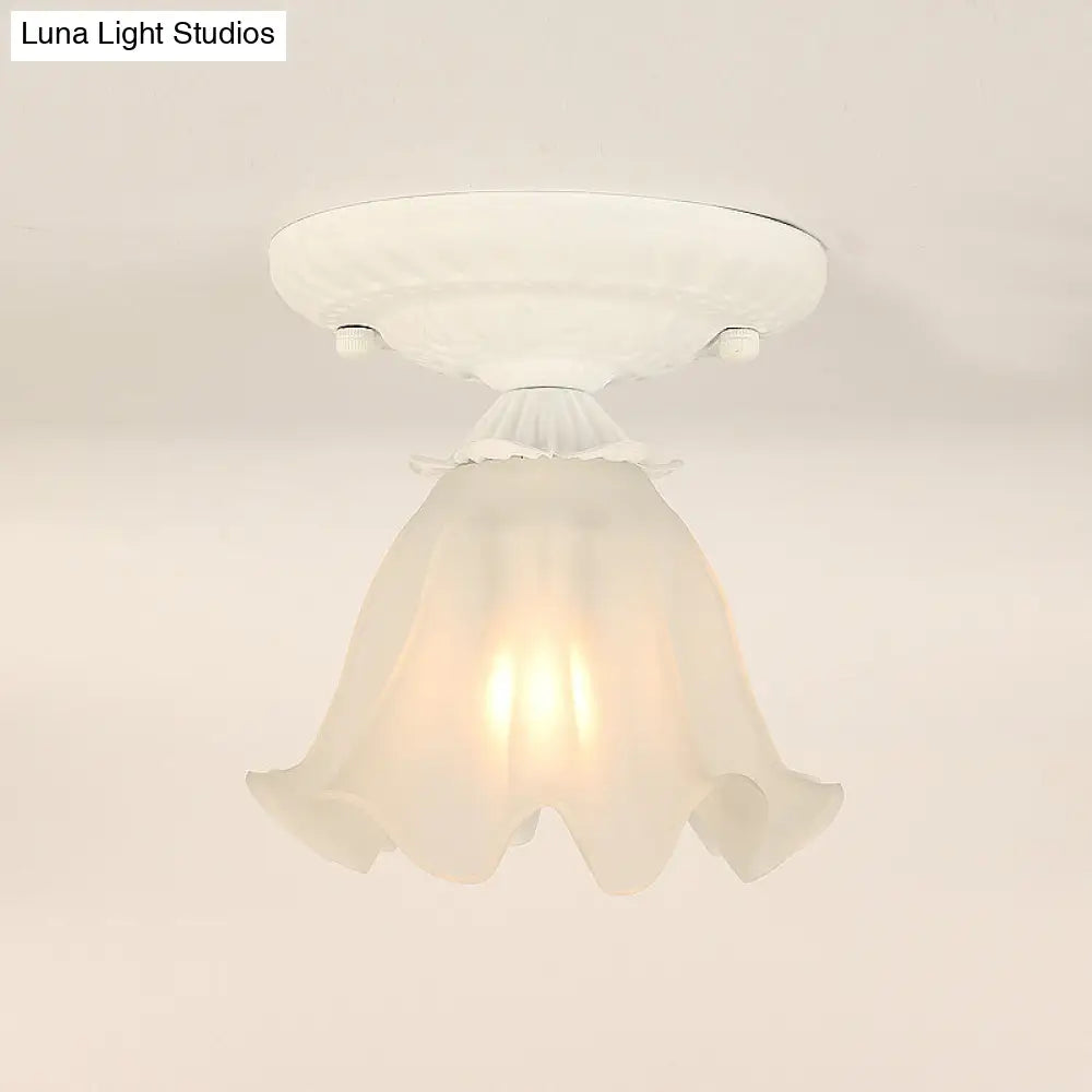 DecorBites™ DecorBites™ Frost Glass Ruffle Semi Flush Ceiling Light - Single-Bulb Pastoral Bedroom Fixture