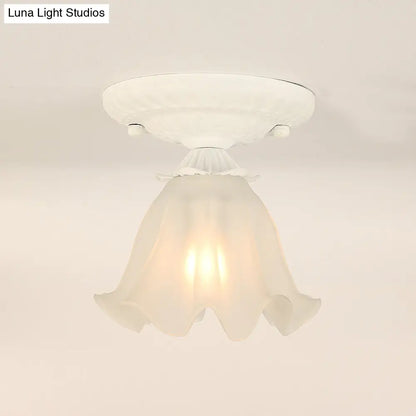 DecorBites™ DecorBites™ Frost Glass Ruffle Semi Flush Ceiling Light - Single-Bulb Pastoral Bedroom Fixture