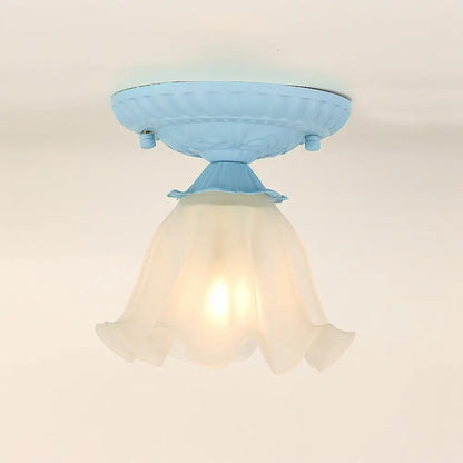 DecorBites™ DecorBites™ Frost Glass Ruffle Semi Flush Ceiling Light - Single-Bulb Pastoral Bedroom Fixture