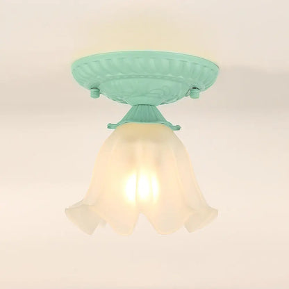 DecorBites™ DecorBites™ Frost Glass Ruffle Semi Flush Ceiling Light - Single-Bulb Pastoral Bedroom Fixture