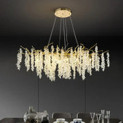 Frosted aluminum golden branch crystal chandelier with cascading grapevine droplets for dining room décorbites frosted aluminum