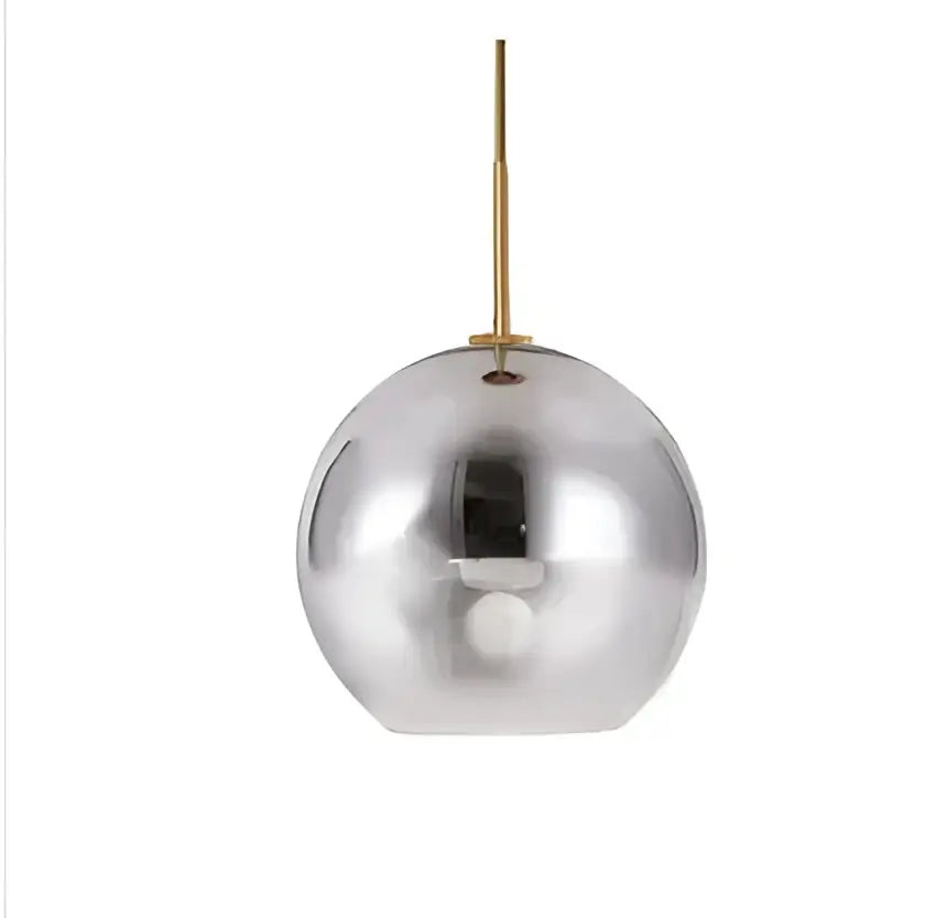 A sleek frosted and mirrored glass ball pendant light with polished chrome finish and brass rod for dining room decorbites glass ball