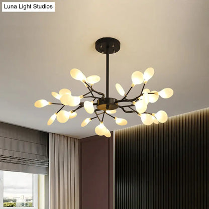 Lámpara de araña Frosted Black Branch - Lámpara colgante metálica moderna para restaurantes