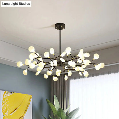 Lámpara de araña Frosted Black Branch - Lámpara colgante metálica moderna para restaurantes