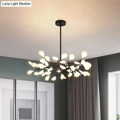 Lámpara de araña Frosted Black Branch - Lámpara colgante metálica moderna para restaurantes