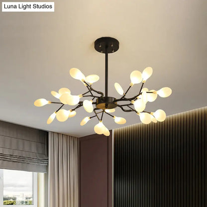 Lámpara de araña Frosted Black Branch - Lámpara colgante metálica moderna para restaurantes