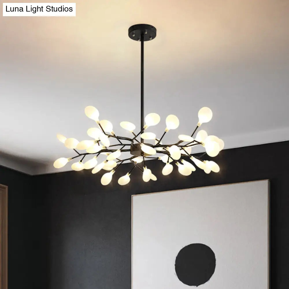 Lámpara de araña Frosted Black Branch - Lámpara colgante metálica moderna para restaurantes