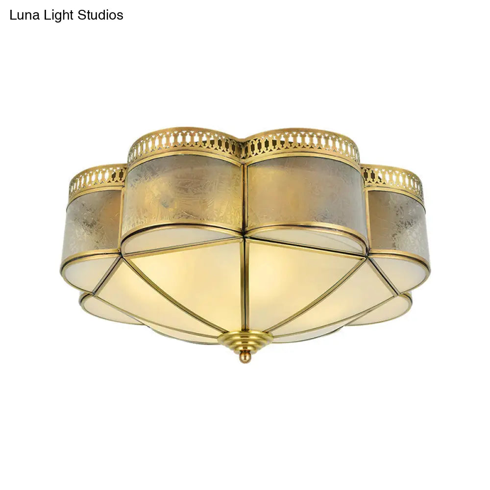DecorBites™ DecorBites™ Frosted Glass and Brass Colonial Style Flush Mount Ceiling Lamp with Curved Design - Ideal for Bedrooms
