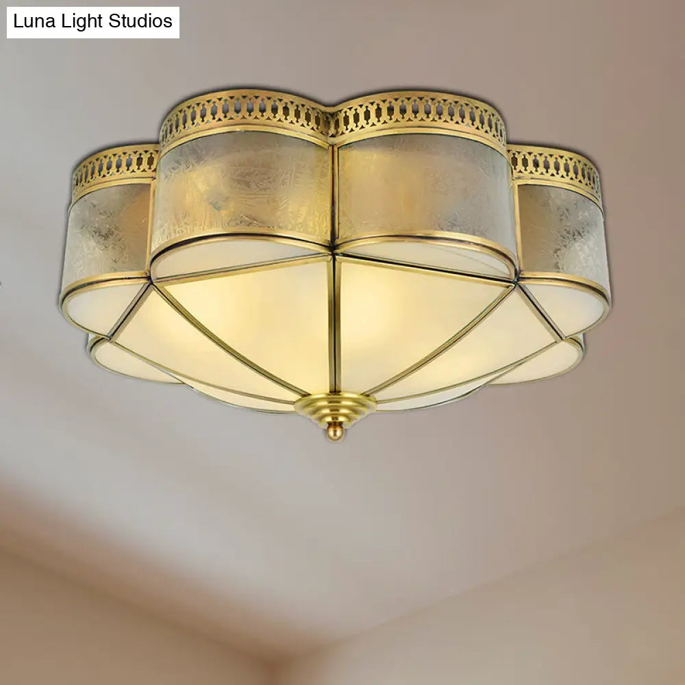 DecorBites™ DecorBites™ Frosted Glass and Brass Colonial Style Flush Mount Ceiling Lamp with Curved Design - Ideal for Bedrooms