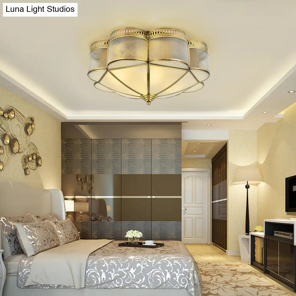 DecorBites™ DecorBites™ Frosted Glass and Brass Colonial Style Flush Mount Ceiling Lamp with Curved Design - Ideal for Bedrooms