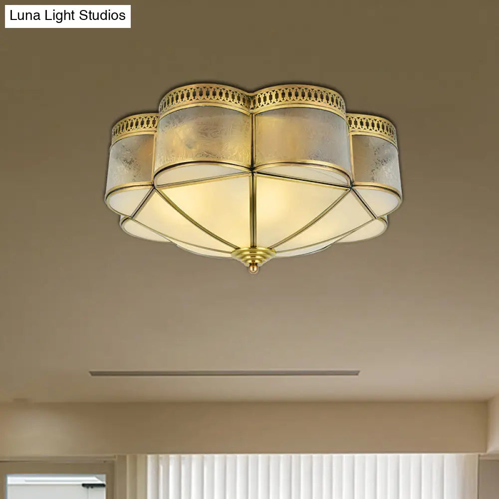 DecorBites™ DecorBites™ Frosted Glass and Brass Colonial Style Flush Mount Ceiling Lamp with Curved Design - Ideal for Bedrooms