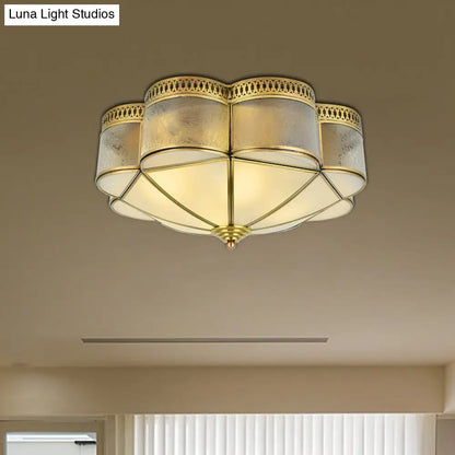 DecorBites™ DecorBites™ Frosted Glass and Brass Colonial Style Flush Mount Ceiling Lamp with Curved Design - Ideal for Bedrooms