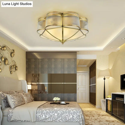 DecorBites™ DecorBites™ Frosted Glass and Brass Colonial Style Flush Mount Ceiling Lamp with Curved Design - Ideal for Bedrooms