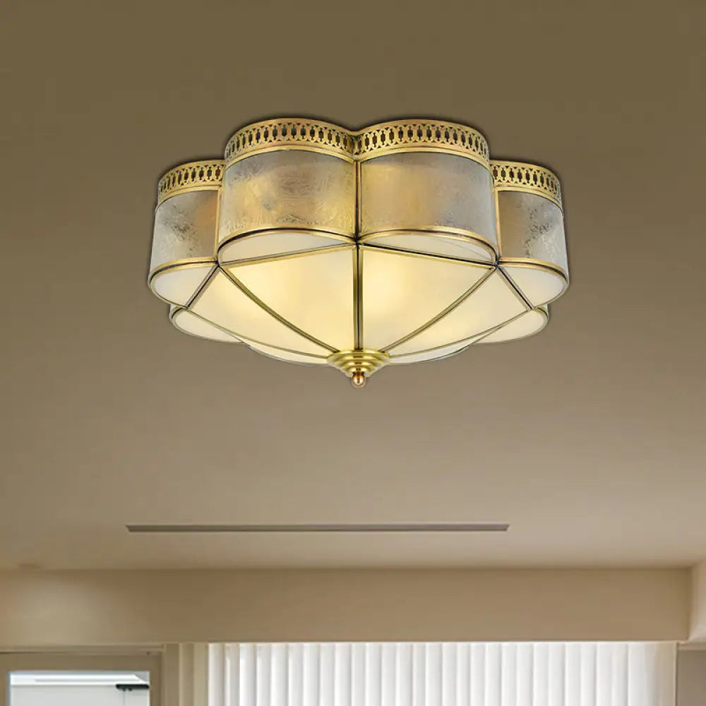 DecorBites™ DecorBites™ Frosted Glass and Brass Colonial Style Flush Mount Ceiling Lamp with Curved Design - Ideal for Bedrooms
