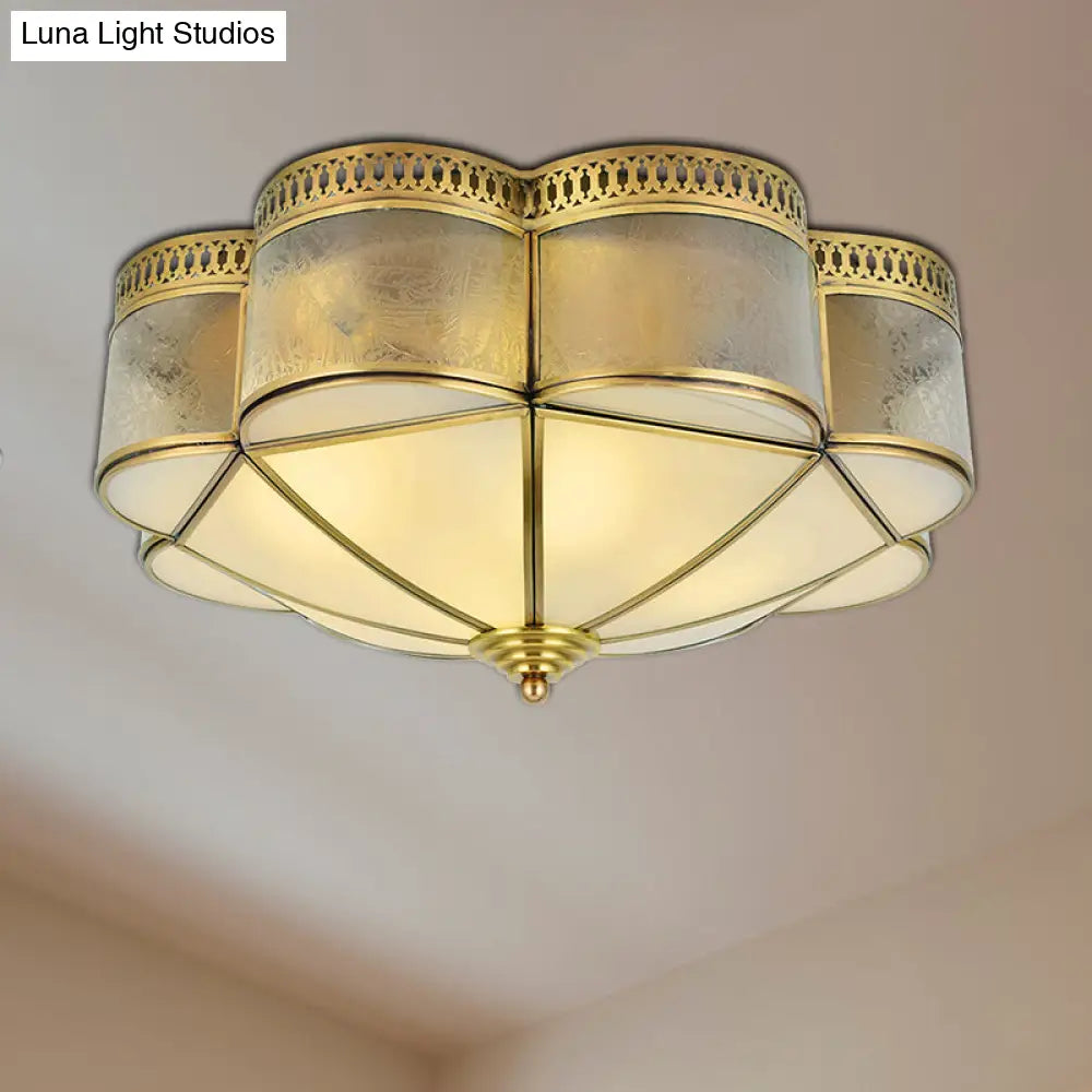 DecorBites™ DecorBites™ Frosted Glass and Brass Colonial Style Flush Mount Ceiling Lamp with Curved Design - Ideal for Bedrooms