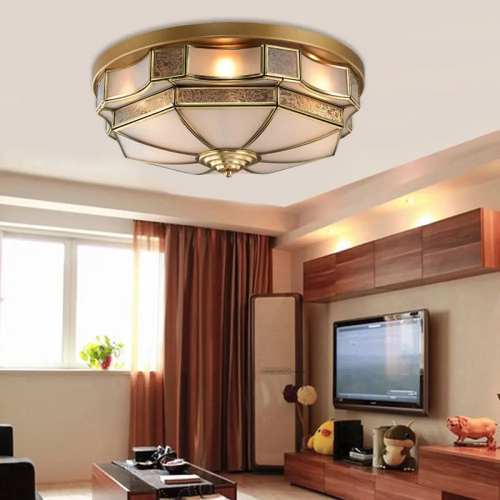 DecorBites™ DecorBites™ Frosted Glass Brass Scallop Flush Mount Lamp with Curved Design for Bedroom - 3/5 Heads