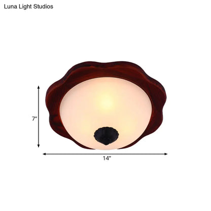 DecorBites™ DecorBites™ Frosted Glass Brown Flush Light Fixture - 16"/19" W - 3 Heads - Rural Flush Mount Recessed Lighting with Wood Flower Panel