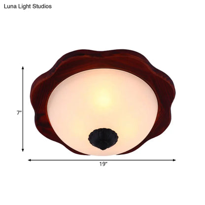 DecorBites™ DecorBites™ Frosted Glass Brown Flush Light Fixture - 16"/19" W - 3 Heads - Rural Flush Mount Recessed Lighting with Wood Flower Panel