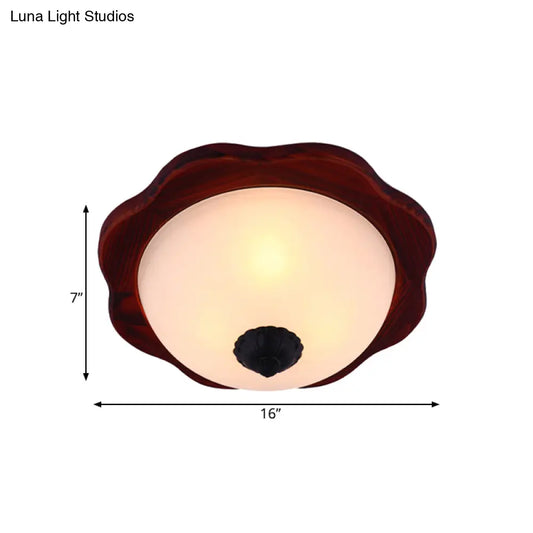 DecorBites™ DecorBites™ Frosted Glass Brown Flush Light Fixture - 16"/19" W - 3 Heads - Rural Flush Mount Recessed Lighting with Wood Flower Panel