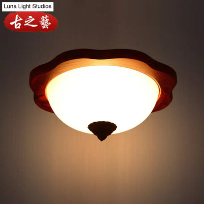 DecorBites™ DecorBites™ Frosted Glass Brown Flush Light Fixture - 16"/19" W - 3 Heads - Rural Flush Mount Recessed Lighting with Wood Flower Panel