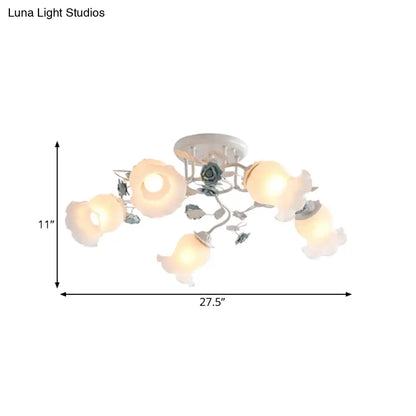 DecorBites™ DecorBites™ Frosted Glass Bud Semi Flush Chandelier in Pink/Blue/Blue-White - Ceiling Mount Lamp for Countryside Dining Room - 3/5/9-Bulb Option