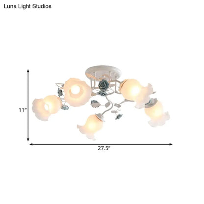 DecorBites™ DecorBites™ Frosted Glass Bud Semi Flush Chandelier in Pink/Blue/Blue-White - Ceiling Mount Lamp for Countryside Dining Room - 3/5/9-Bulb Option