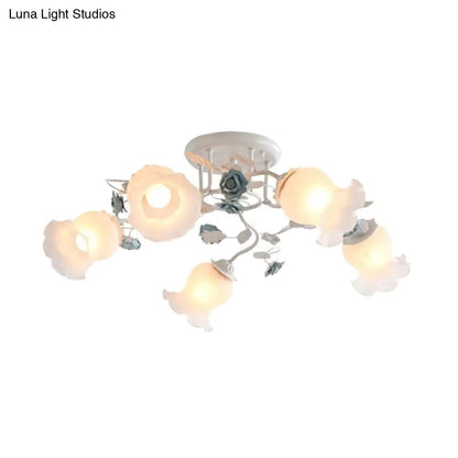 DecorBites™ DecorBites™ Frosted Glass Bud Semi Flush Chandelier in Pink/Blue/Blue-White - Ceiling Mount Lamp for Countryside Dining Room - 3/5/9-Bulb Option