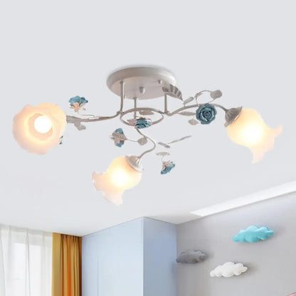 DecorBites™ DecorBites™ Frosted Glass Bud Semi Flush Chandelier in Pink/Blue/Blue-White - Ceiling Mount Lamp for Countryside Dining Room - 3/5/9-Bulb Option