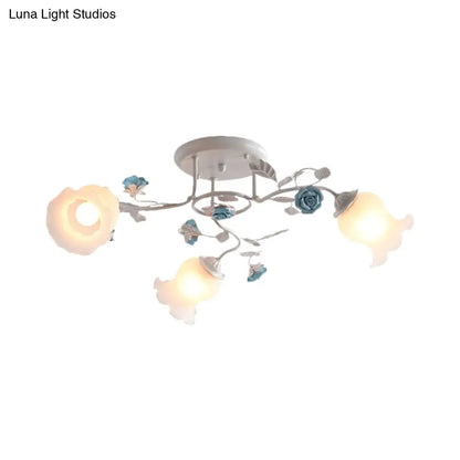 DecorBites™ DecorBites™ Frosted Glass Bud Semi Flush Chandelier in Pink/Blue/Blue-White - Ceiling Mount Lamp for Countryside Dining Room - 3/5/9-Bulb Option