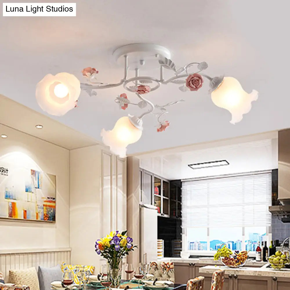 DecorBites™ DecorBites™ Frosted Glass Bud Semi Flush Chandelier in Pink/Blue/Blue-White - Ceiling Mount Lamp for Countryside Dining Room - 3/5/9-Bulb Option