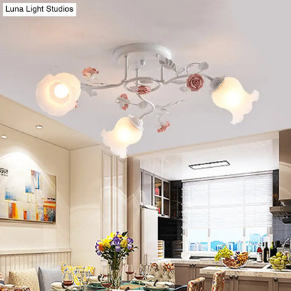 DecorBites™ DecorBites™ Frosted Glass Bud Semi Flush Chandelier in Pink/Blue/Blue-White - Ceiling Mount Lamp for Countryside Dining Room - 3/5/9-Bulb Option