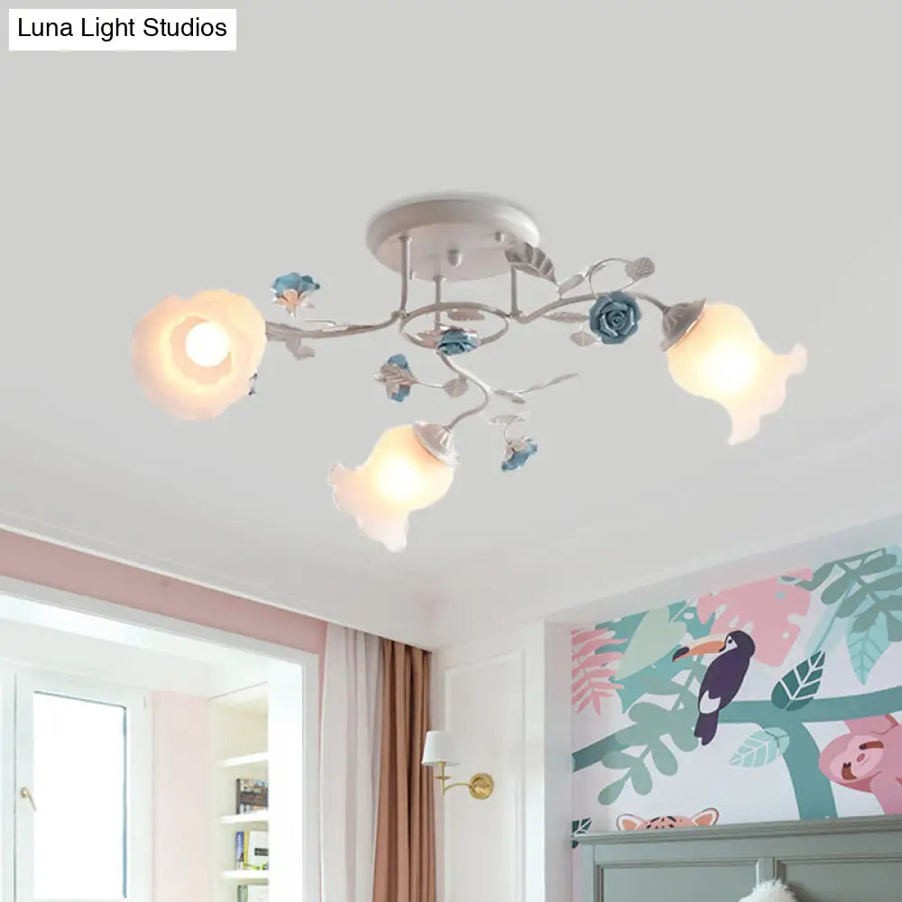 DecorBites™ DecorBites™ Frosted Glass Bud Semi Flush Chandelier in Pink/Blue/Blue-White - Ceiling Mount Lamp for Countryside Dining Room - 3/5/9-Bulb Option