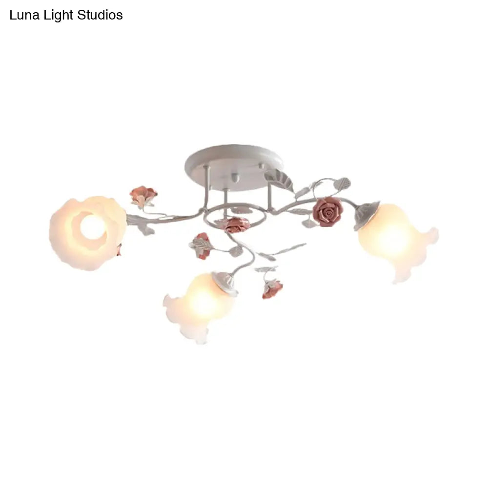 DecorBites™ DecorBites™ Frosted Glass Bud Semi Flush Chandelier in Pink/Blue/Blue-White - Ceiling Mount Lamp for Countryside Dining Room - 3/5/9-Bulb Option