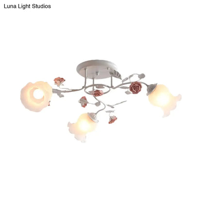 DecorBites™ DecorBites™ Frosted Glass Bud Semi Flush Chandelier in Pink/Blue/Blue-White - Ceiling Mount Lamp for Countryside Dining Room - 3/5/9-Bulb Option