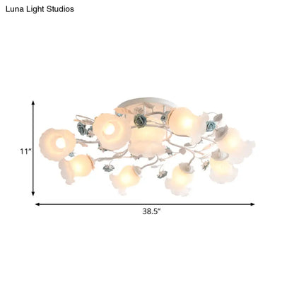 DecorBites™ DecorBites™ Frosted Glass Bud Semi Flush Chandelier in Pink/Blue/Blue-White - Ceiling Mount Lamp for Countryside Dining Room - 3/5/9-Bulb Option